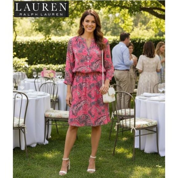 LAUREN RALPH LAUREN, Pink paisley sheer shirt dress - Picture 1 of 9